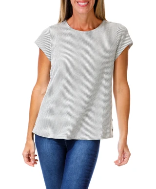 Thumbnail 1: Anneliese Women's Short Sleeve Button Side Ribbed Top 