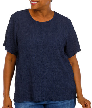 Thumbnail 1: For the Republic Women's Plus Comfort Stretch Short Sleeve Textured Top 