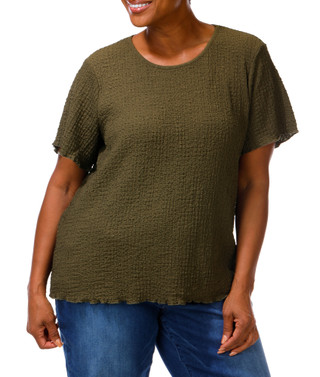 Thumbnail 1: For the Republic Women's Plus Comfort Stretch Short Sleeve Textured Top 