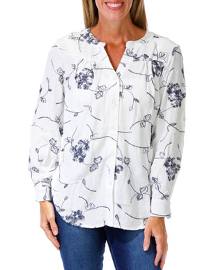 Thumbnail 1: Ana & Rose Women's Floral Embroidered Long Sleeve Button Down Shirt 