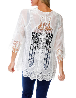 Thumbnail 2: Anneliese Women's Petite Crochet & Lace Sheer String Tie Kimono 