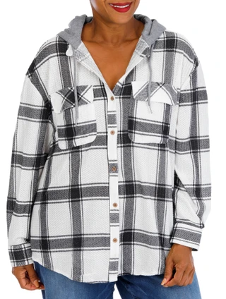 Thumbnail 1: Love Potion Women's Plus Hooded Button Down Top  