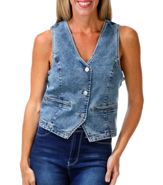 Thumbnail 1: Laura Ashley Women's Button Down Classic Denim Vest 
