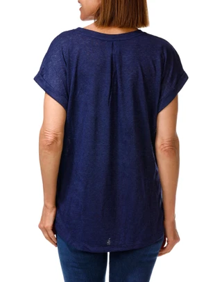 Thumbnail 2: BOBEAU Women's Heathered V-Neck Pleat Back Cuffed Sleeve Top 