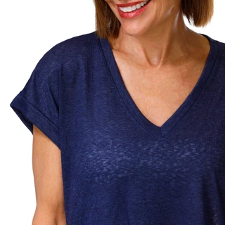 Thumbnail 3: BOBEAU Women's Heathered V-Neck Pleat Back Cuffed Sleeve Top 