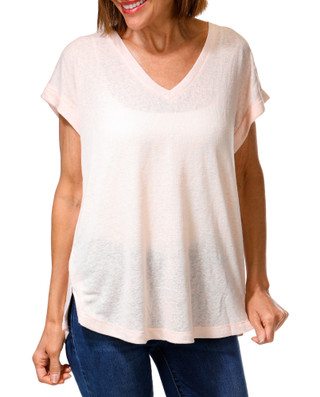 Thumbnail 1: BOBEAU Women's Heathered V-Neck Pleat Back Cuffed Sleeve Top 