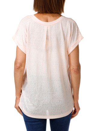 Thumbnail 2: BOBEAU Women's Heathered V-Neck Pleat Back Cuffed Sleeve Top 