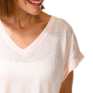 Thumbnail 3: BOBEAU Women's Heathered V-Neck Pleat Back Cuffed Sleeve Top 