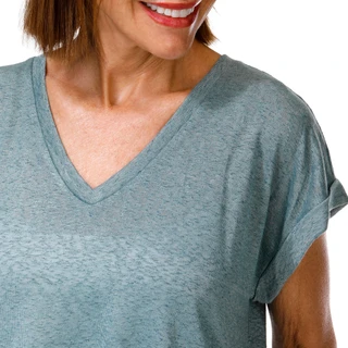 Thumbnail 2: BOBEAU Women's Heathered V-Neck Pleat Back Cuffed Sleeve Top 