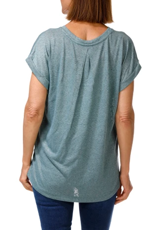 Thumbnail 3: BOBEAU Women's Heathered V-Neck Pleat Back Cuffed Sleeve Top 