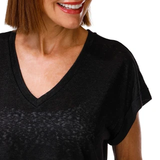 Thumbnail 2: BOBEAU Women's Heathered V-Neck Pleat Back Cuffed Sleeve Top 