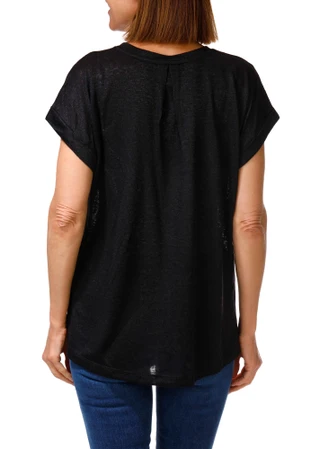 Thumbnail 3: BOBEAU Women's Heathered V-Neck Pleat Back Cuffed Sleeve Top 
