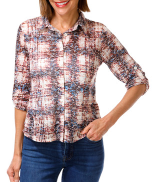 Thumbnail 1: Kate Park Women's Petite Plaid Print Top  