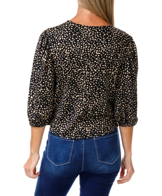 Thumbnail 2: Ava & Grace Women's Button Down Bubble Sleeve Confetti Print Top 