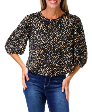 Thumbnail 1: Ava & Grace Women's Button Down Bubble Sleeve Confetti Print Top 