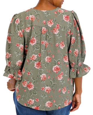 Thumbnail 2: Good Days Only Women's Plus Floral Ruffle Sleeve V-Neck Top 