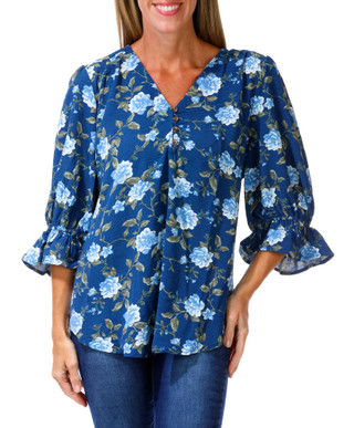 Thumbnail 2: Good Days Only Women's Plus Floral Ruffle Sleeve V-Neck Top 