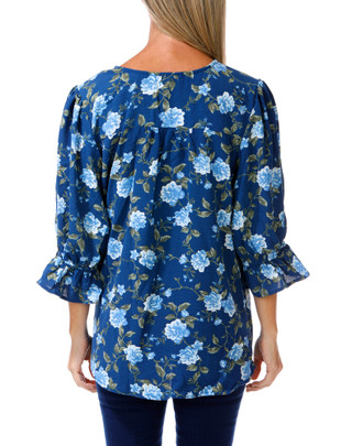 Thumbnail 4: Good Days Only Women's Plus Floral Ruffle Sleeve V-Neck Top 