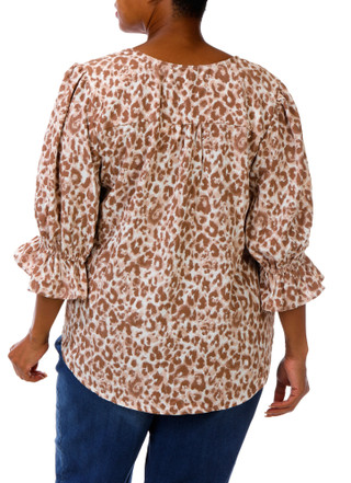 Thumbnail 2: Good Days Only Women's Plus Print Ruffle 3/4 Sleeve V-Neck Top 