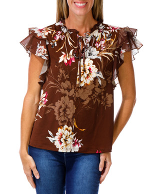 Thumbnail 1: ADRIENNE VITTADINI Women's Floral Ruffle String Tie Peasant Top 