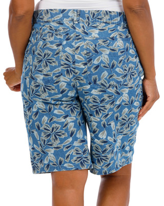 Thumbnail 2: Kate Park Women's Plus Floral Denim Bermuda Shorts  