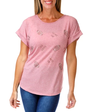 Thumbnail 1: SJS Women's Petite Studded Game On Football Cuff Sleeve Top 