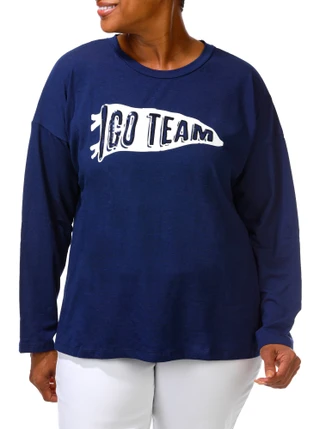 Thumbnail 1: Magical Season Women's Plus Football Sequins Top  