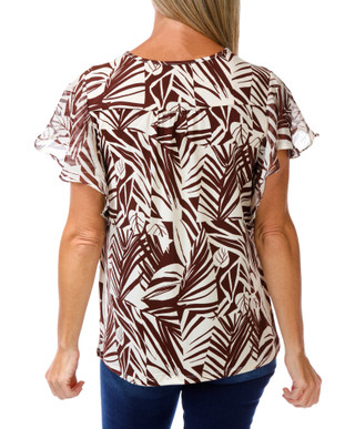Thumbnail 2: Sara Michele Women's Print Angel Sleeve Neck Chain Detail Top 