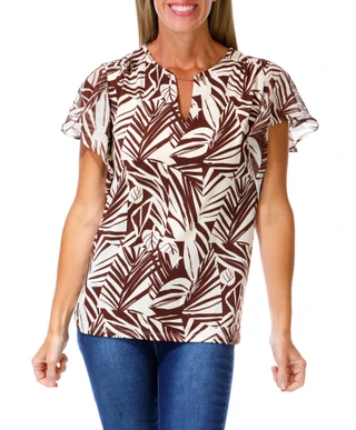 Thumbnail 1: Sara Michele Women's Print Angel Sleeve Neck Chain Detail Top 