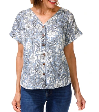 Thumbnail 1: Sapphire Women's Floral Button Front Top 