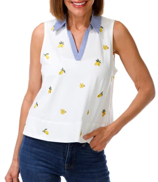 Thumbnail 1: Philosophy Women's Petite Embroidered Lemon Top 