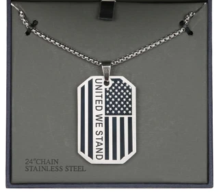Thumbnail 2: NES GROUP Men's 24 in Stainless Steel Dog Tag Pendant Necklace  