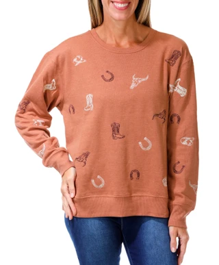 Thumbnail 1: Anneliese Women's Embroidered Western Theme Sweatshirt 