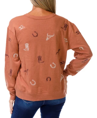 Thumbnail 2: Anneliese Women's Embroidered Western Theme Sweatshirt 