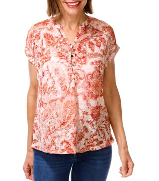Thumbnail 1: Kate Park Women's Petite Floral Print Top 