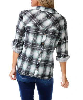 Thumbnail 2: Love Potion Women's Plaid Button Down Roll Tab  1 Pocket Shirt 
