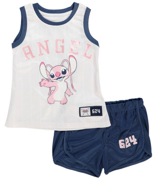 Thumbnail 1: STITCH Girl's 2 Pc Angel Basketball Top Short Set 