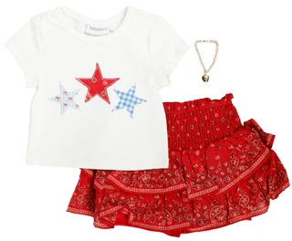 Thumbnail 1: Tween Diva Girl's 2 Pc Short Sleeve Star Patch Tee Skort Set 
