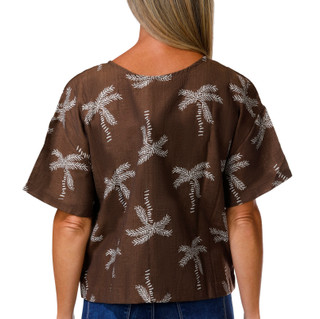 Thumbnail 2: Kaktus Women's Short Sleeve Palm Button Down Top 