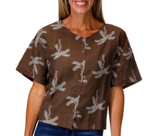 Thumbnail 1: Kaktus Women's Short Sleeve Palm Button Down Top 