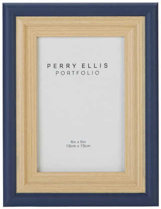 Thumbnail 1: Perry Ellis 4x6 Wood & Leather Picture Frame 