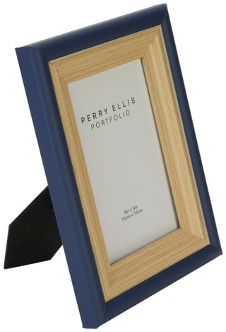 Thumbnail 2: Perry Ellis 4x6 Wood & Leather Picture Frame 