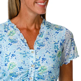 Thumbnail 3: BUNULU Women's Short Sleeve Mesh Button Down Top 