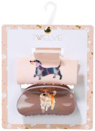 Thumbnail 1: TWELVE 2 Pk Dog Print Hair Claw Clips Set 