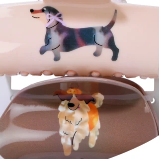 Thumbnail 3: TWELVE 2 Pk Dog Print Hair Claw Clips Set 