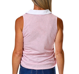 Thumbnail 2: BUNULU Women's Sleeveless Ruched Split Neck Polo Top 