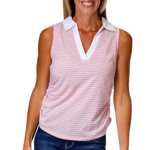 Thumbnail 1: BUNULU Women's Sleeveless Ruched Split Neck Polo Top 