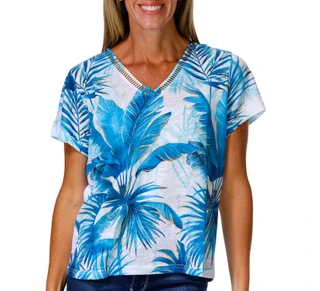 Thumbnail 1: Milano Women's Short Sleeve Printed V Neck Top 