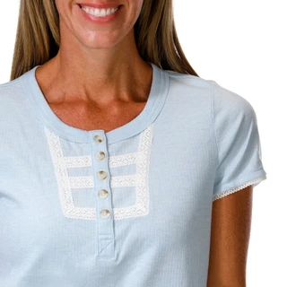 Thumbnail 3: BUNULU Women's Short Sleeve Crochet Henley Top 