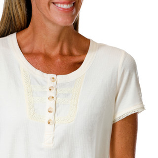 Thumbnail 2: BUNULU Women's Short Sleeve Crochet Henley Top 